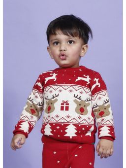 Kids of Greendeer - Jaunty Reindeer Jacquard Sweater - Cherry Red