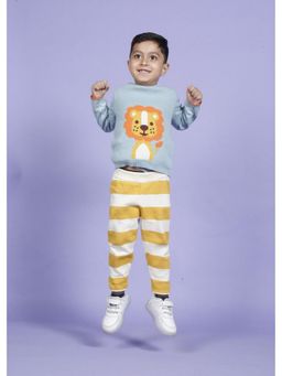 Kids of Greendeer - Delighted Lion Sweater With Lower - Powder Blue & Mimosa Yellow (Set of 2)