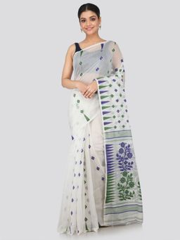 PinkLoom - Women's Soft Cotton Blend Jamdani Saree Without Blouse Piece,White