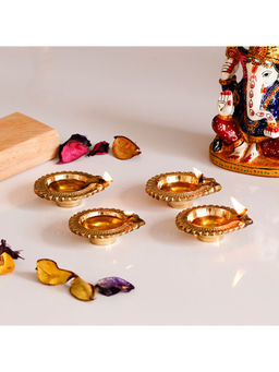 eCraftIndia - Set Of 4 Auspicious Handcrafted Brass Diya
