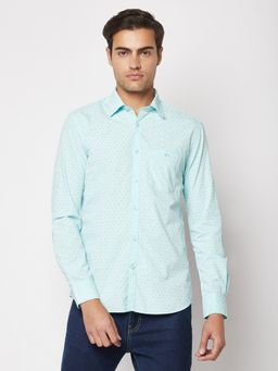 CRIMSOUNE CLUB - Men Cyan Abstract Print Shirt