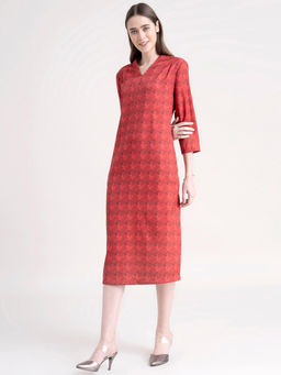 FableStreet - Red Floral Shift Dress