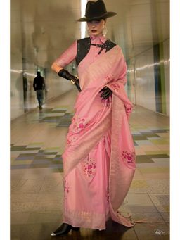 Mysilklove - Contessa Pink Handloom Katan Silk Saree With Unstitched Blouse