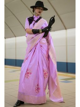 Mysilklove - Pearly Purple Katan Handloom Silk Saree With Unstitched Blouse