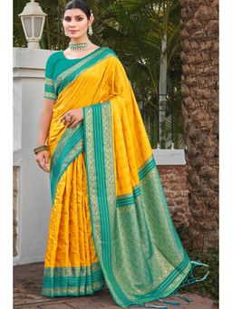 Mysilklove - Sunrise Yellow Woven Banarasi Saree With Unstitched Blouse