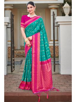 Mysilklove - Green Woven Banarasi Saree With Unstitched Blouse