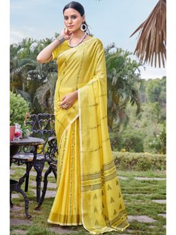 Mysilklove - Sunflower Yellow Cotton Silk Saree With Unstitched Blouse