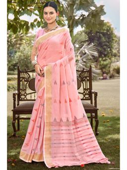 Mysilklove - Blossom Pink Cotton Silk Saree With Unstitched Blouse