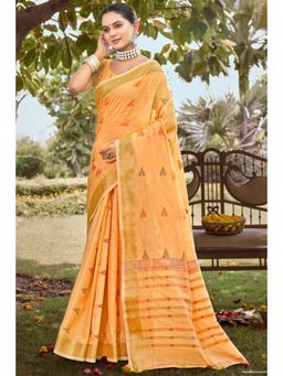 Mysilklove - Rajah Orange Cotton Silk Saree With Unstitched Blouse