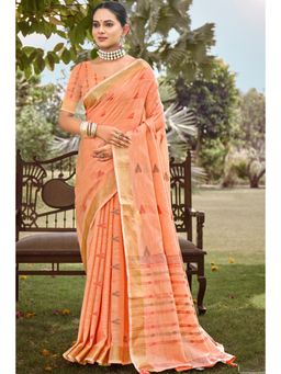 Mysilklove - Manhattan Peach Cotton Silk Saree With Unstitched Blouse