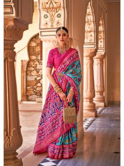 Elora - Ethnic Wear Printed Patola Silk Saree (Cerulean blue)