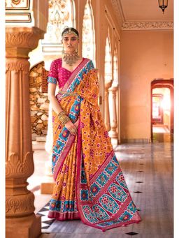 Elora - Ethnic Wear Printed Patola Silk Saree (Light Orange)