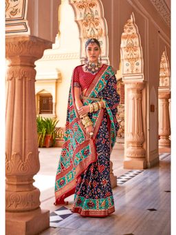 Elora - Ethnic Wear Printed Patola Silk Saree (Dark Blue)