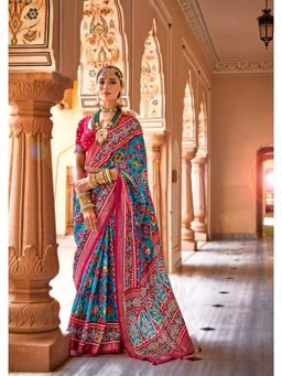 Elora - Ethnic Wear Printed Patola Silk Saree (Azure Blue)