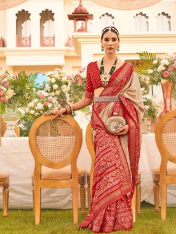Elora - Ethnic Wear Printed Patola Silk Saree (Beige)