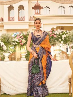 Elora - Ethnic Wear Printed Patola Silk Saree (Mustard)