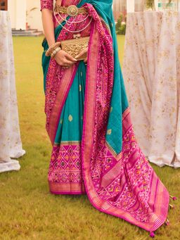 Elora - Ethnic Wear Printed Patola Silk Saree (Turquoise)