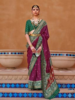 Elora - Polka Dots Printed Patola Silk Saree (Magenta)
