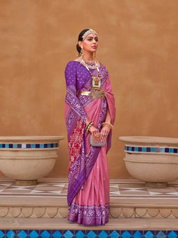 Elora - Polka Dots Printed Patola Silk Saree (BabyPink)