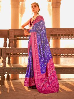 Elora - Gold Printed Patola Silk Saree For Women (Purple)