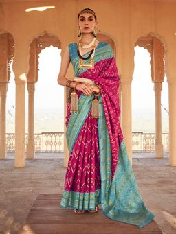 Elora - Gold Printed Patola Silk Saree For Women (Pink)