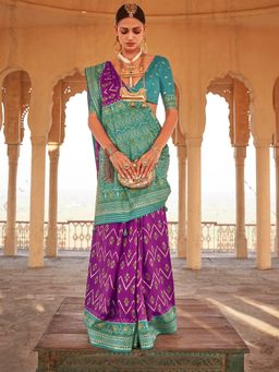 Elora - Gold Printed Patola Silk Saree For Women (Purple)