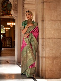 Elora - Floral Printed Soft Silk Banarasi Saree For Women (Pink)