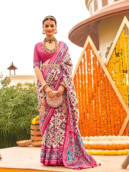 Elora - Sigma Silk Ajrakh Patola Saree With Golden Print For Women (Pink)