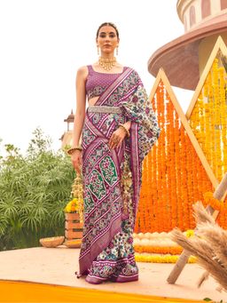 Elora - Sigma Silk Ajrakh Patola Saree With Golden Print For Women (Purple)