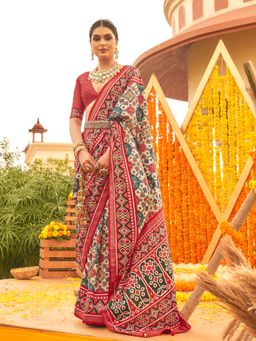 Elora - Sigma Silk Ajrakh Patola Saree With Golden Print For Women (Red)