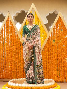 Elora - Sigma Silk Ajrakh Patola Saree With Golden Print For Women (Green)