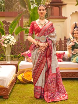 Elora - Soft Silk Patola Printed Saree For Women (Brick Red)
