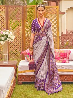 Elora - Soft Silk Patola Printed Saree For Women (Purple)