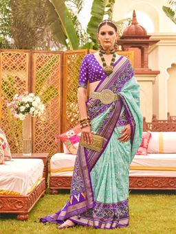 Elora - Soft Silk Patola Printed Saree For Women (Turquoise)