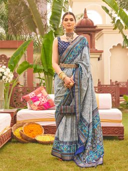 Elora - Soft Silk Patola Printed Saree For Women (Grey)
