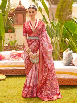 Elora - Soft Silk Patola Printed Saree For Women (Baby Pink)