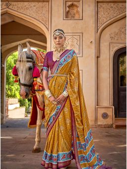 Elora - Traditional Printed Patola Silk Saree (Yellow)