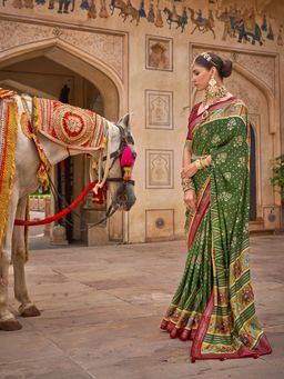 Elora - Traditional Printed Patola Silk Saree (Green)