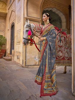 Elora - Traditional Printed Patola Silk Saree (Grey)
