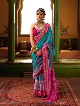 Elora - Soft Silk Designer Patola Saree (Turquoise)