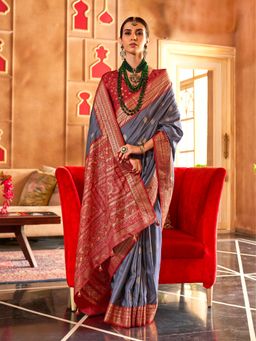 Elora - Soft Silk Printed Patola Saree For Women (Grey)