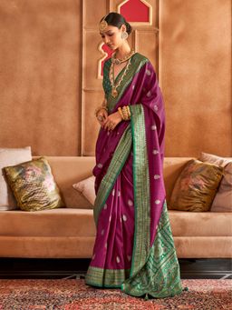 Elora - Soft Silk Printed Patola Saree For Women (Plum)
