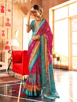 Elora - Soft Silk Printed Patola Saree For Women (Dark Hot Pink)