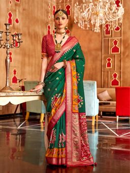 Elora - Soft Silk Printed Patola Saree For Women (Green)