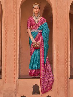 Elora - Soft Silk Printed Patola Saree For Women (Sky Blue)
