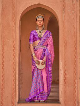 Elora - Soft Silk Printed Patola Saree For Women (Baby Pink)