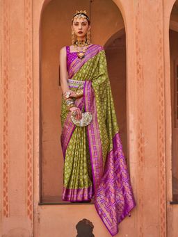 Elora - Soft Silk Printed Patola Saree For Women (Mahendi Green)