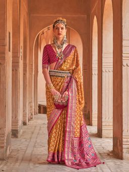 Elora - Soft Silk Printed Patola Saree For Women (Dusty Orange)