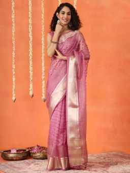 Tikhi Imli - Pink Nylon Hand Dyeing Saree With Unstitched Blouse