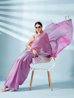 Tikhi Imli - Pink Two Tone Shimmer Chiffon Saree With Unstitched Blouse